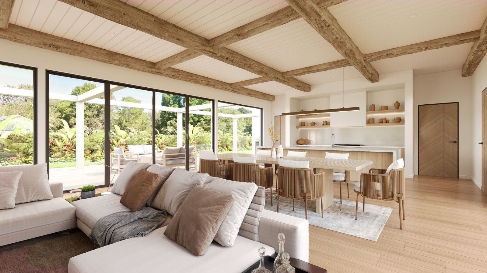 Contemporary open-plan living and kitchen interior by Realistic 3D