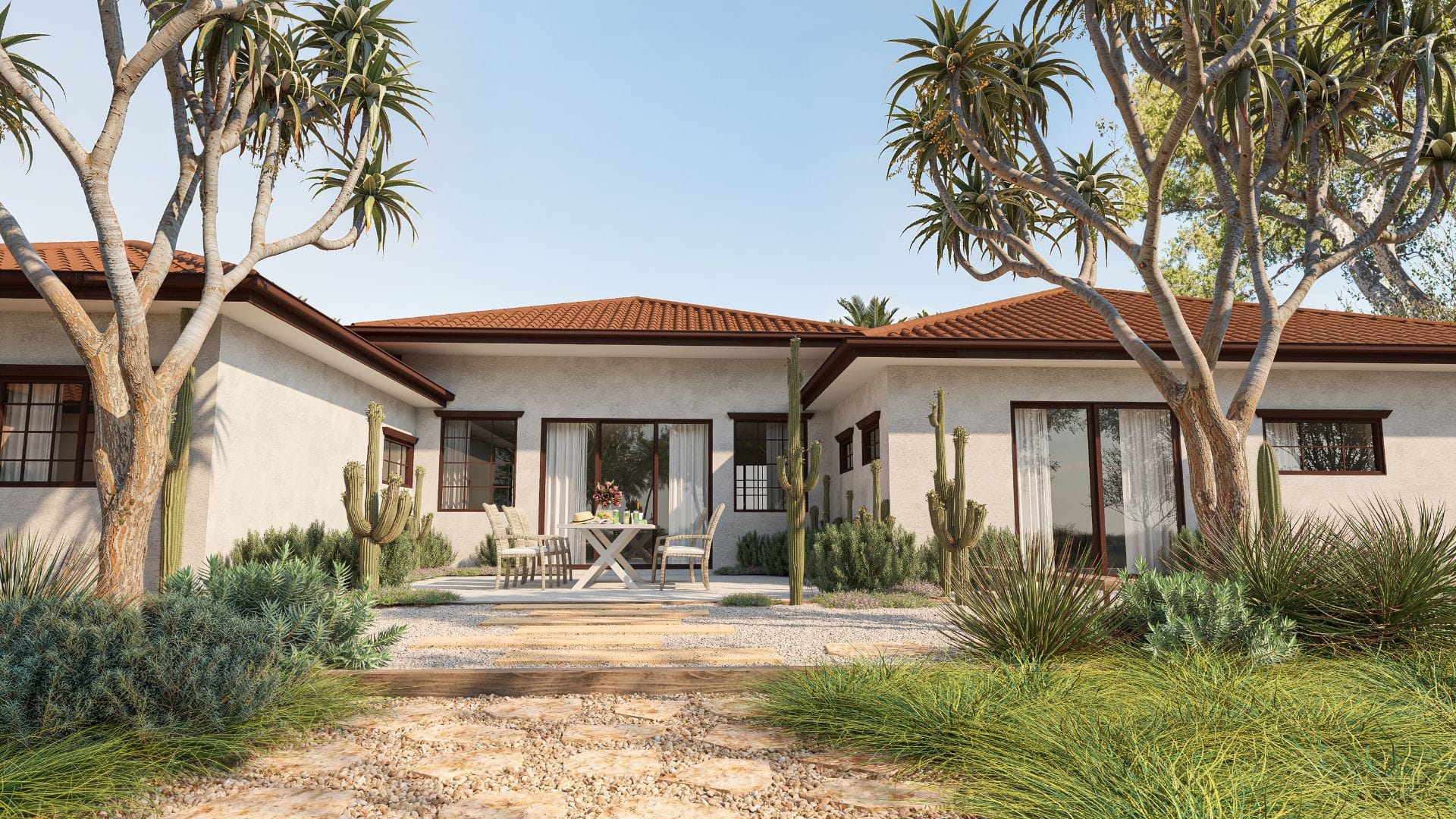 Modern Courtyard Residence with Mediterranean Landscaping by Realistic 3D