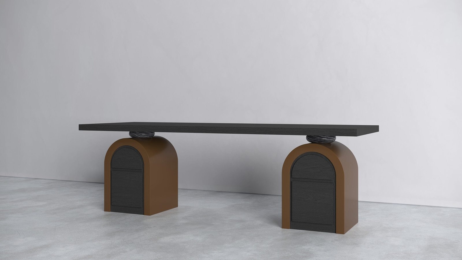 Modern console table with arched wooden bases, Realistic 3D
