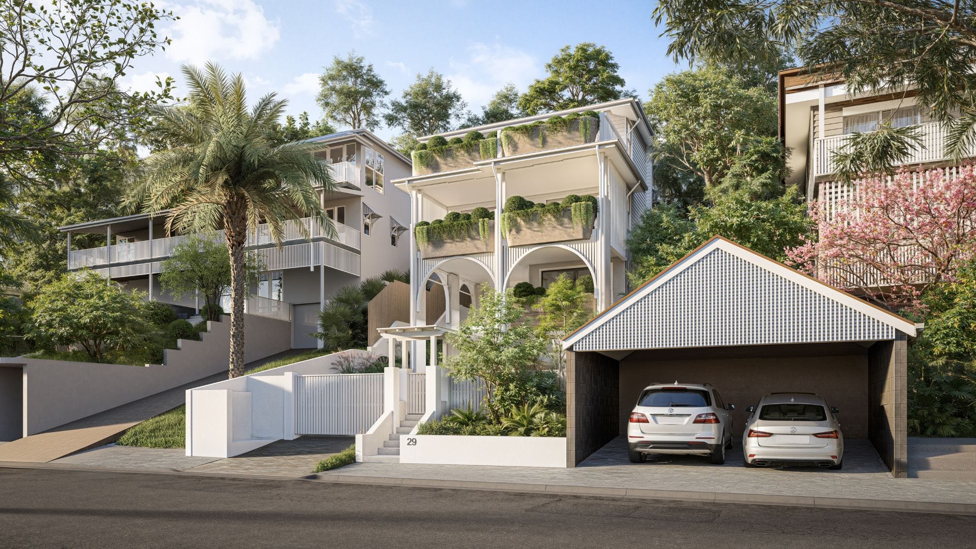 Modern multi-level residence exterior render by Realistic 3D