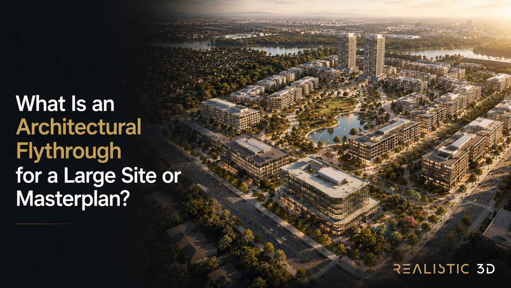 Cinematic aerial view highlighting masterplan plaza and connected urban development layout.