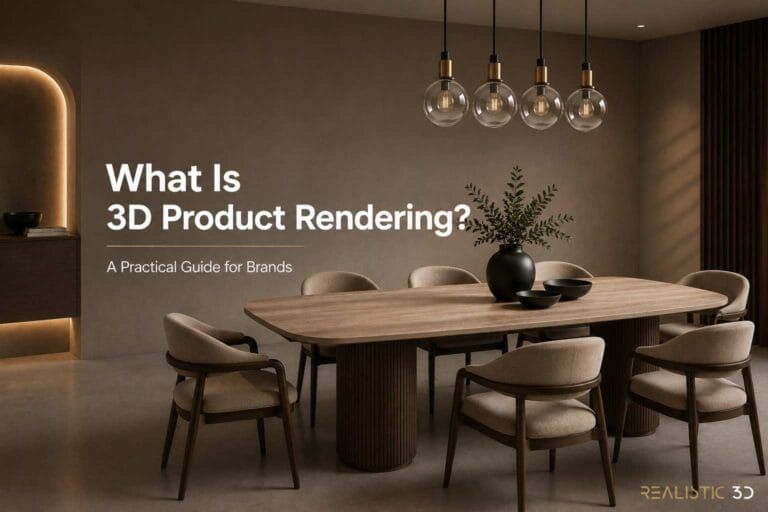 Luxury dining set showcasing premium 3D product rendering for modern furniture brands.