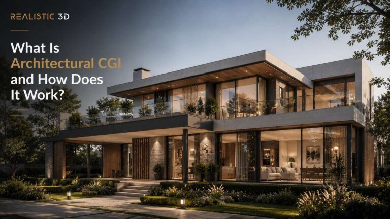 Contemporary residential visualization demonstrating detailed architecture, interiors, and natural surroundings, Realistic3D.