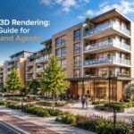 Property buyers viewing a residential development during construction, Realistic 3D.