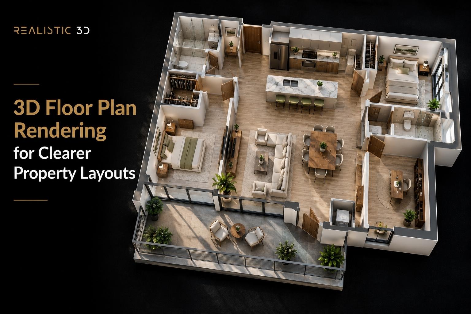 2D floor plan beside an accurate 3D apartment visualisation in an architecture studio