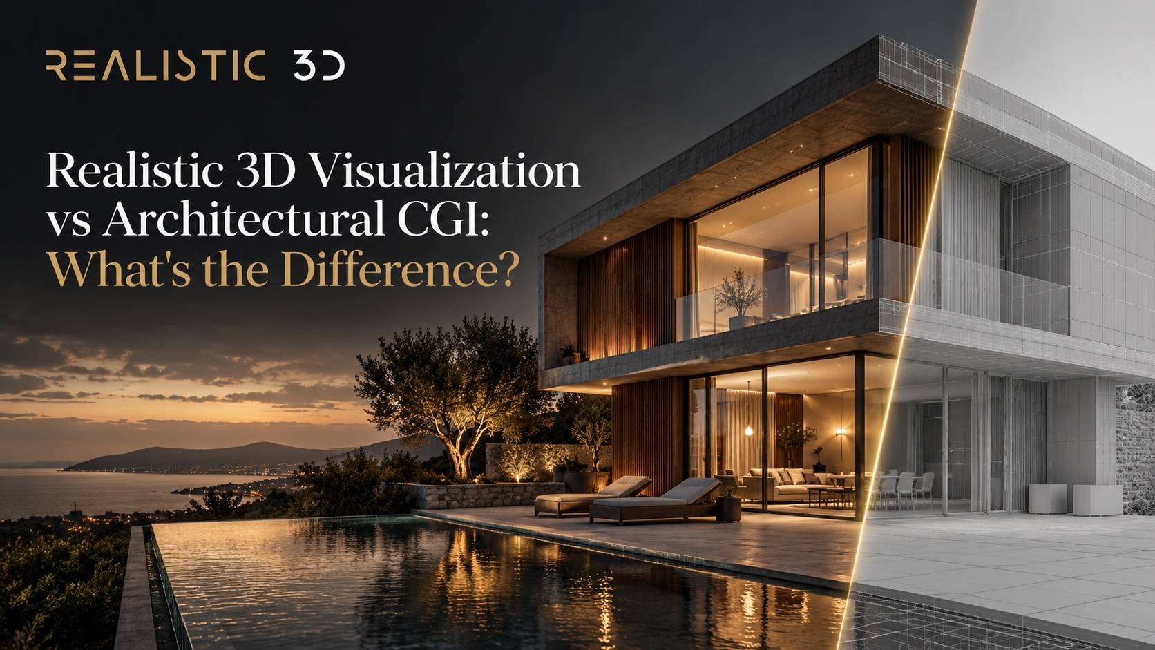 Realistic 3D visualization compared with architectural CGI for modern architecture