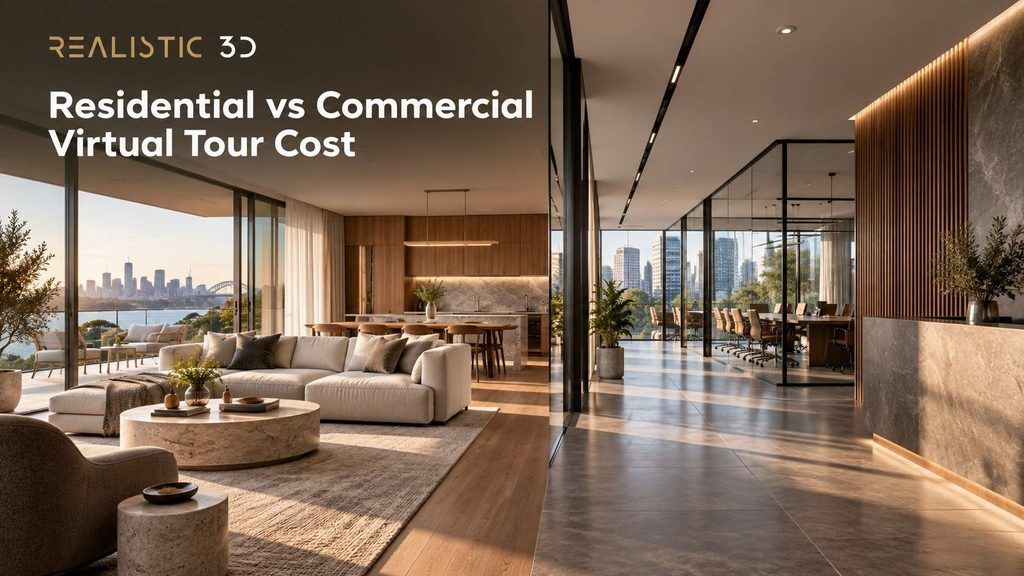 Residential and commercial virtual tour cost comparison in modern premium interiors.