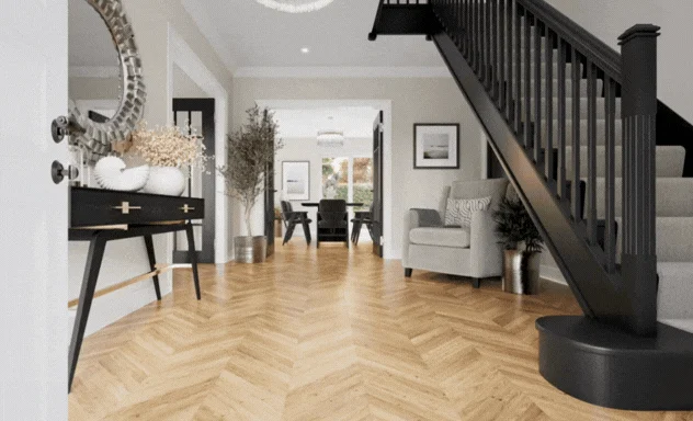 Modern home interior rendering showcasing elegant foyer by Realistic3D